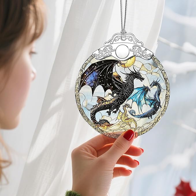 Christmas Ornaments: Stained Glass Ornament, Christmas Tree Ornament, Hanging Ornaments for Home Decor & Xmas Tree Decorations – Exquisite Holiday Decor, Gifts & Holiday Present - Dragon