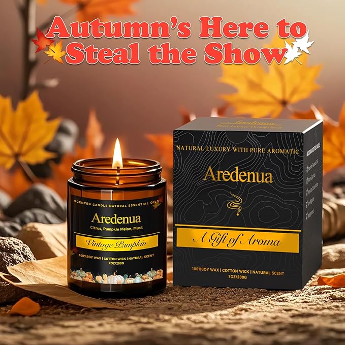 Vintage Pumpkin Candle – Warm Spiced Holiday Candles, Soy Candles for Home, Cozy Christmas Scent with Pumpkin, Cinnamon & Vanilla – Winter Aromatic Candle Gift for Women & Men