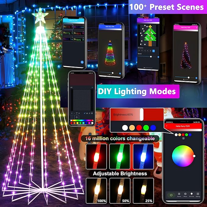 Joomer Christmas Tree Star Lights, 6FT 265LED Smart Orange Purple Light with Remote Timer Music Sync Bluetooth App Controlled RGB Color Changing Lights for Christmas Halloween Decoration