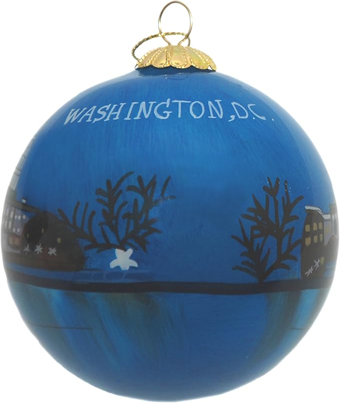 Blown Glass Christmas Ornament | U.S. Capitol at Night | Hand Painted Inside | Original Art | Includes Gift Box