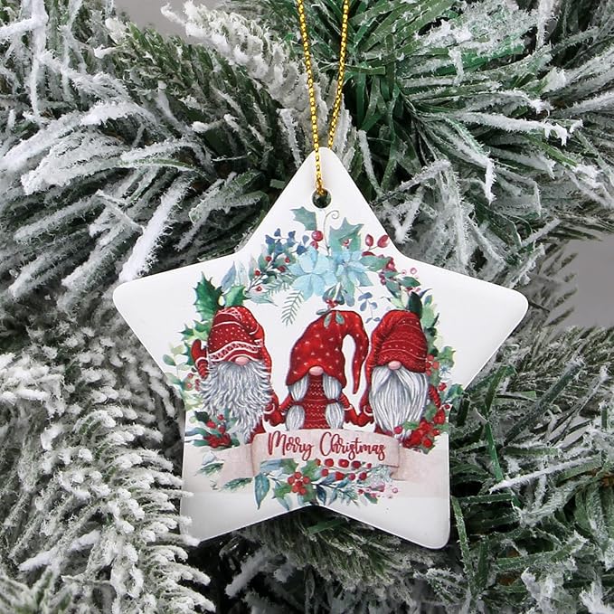 Star Christmas Tree Ornaments Ceramic Xmas Decorations Gift Cute Small Ornament for Christmas Tree Unique Mini Gnome Ornament Decorated Ornaments