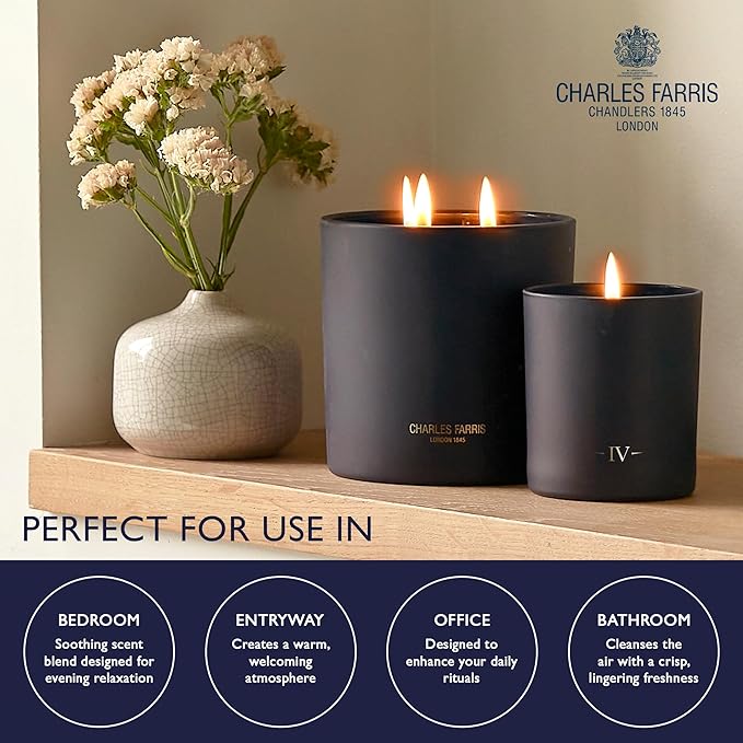 Charles Farris Luxury Scented Candle – 3 Wick, Hand-Poured, Long Lasting, Clean Burning, 640g / 22.5oz, Up to 80 Hours of Burn Time, Made in England – Wild Fig & Green Accords – Redolent Fig