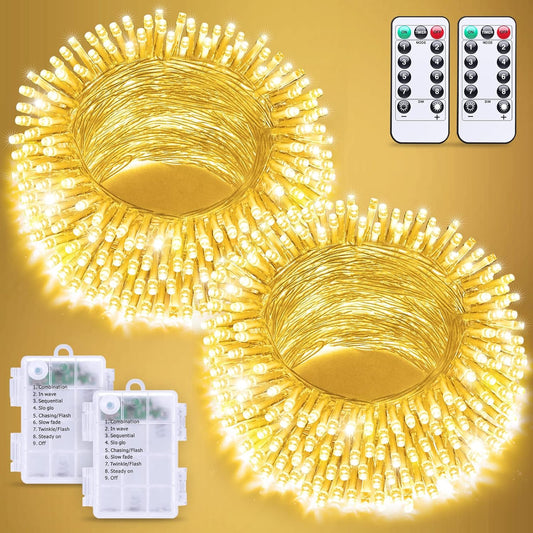 JMEXSUSS 2 Pack Battery Operated String Lights with Remote, Total 66ft 200 LED Battery Christmas Lights Outdoor Indoor, Twinkle Light for Christmas Tree Bedroom Porch Garland Yard Decor (Warm White)
