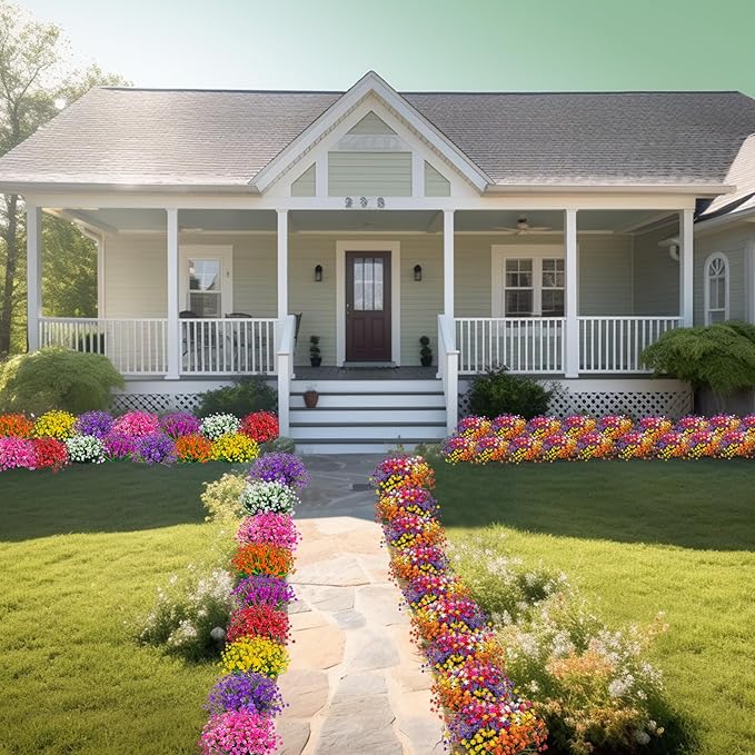 Lnoicy 10pcs Artificial Flowers for Outdoor,Plastic Flowers Decoration, UV Resistant Faux Flowers Shrubs, Artificial Plants for Indoor Outside Garden Home Wedding Farmhouse(7 Colors)