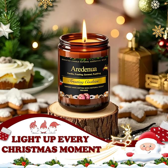 Christmas Candle | Christmas Cookies Candles - Sugar Cookie Scented Holiday Candle, Winter Holiday Gifts, Soy Candles Home Scented, Xmas Gift for Women and Men - 7 oz