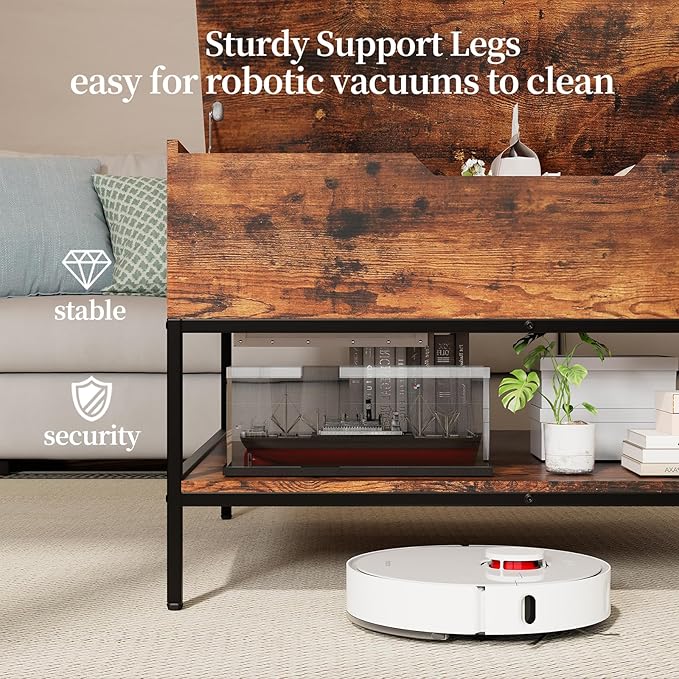 AQY 31.5" Flip Top Coffee Table with Storage, Square Coffee Tables for Living Room, Modern Farmhouse Heavy Duty Coffee Table with Large Hidden Compartment and Storage Shelves,Assembly Required