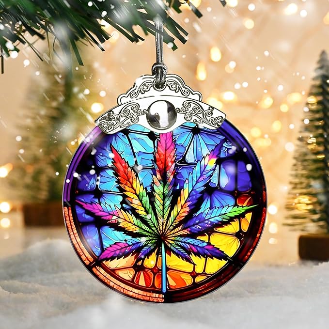 Maple Leaf Ornament Glass Hanging Ornament for Christmas, Thanksgiving, Birthday, Holiday Decorations and Xmas Gifts Ideas