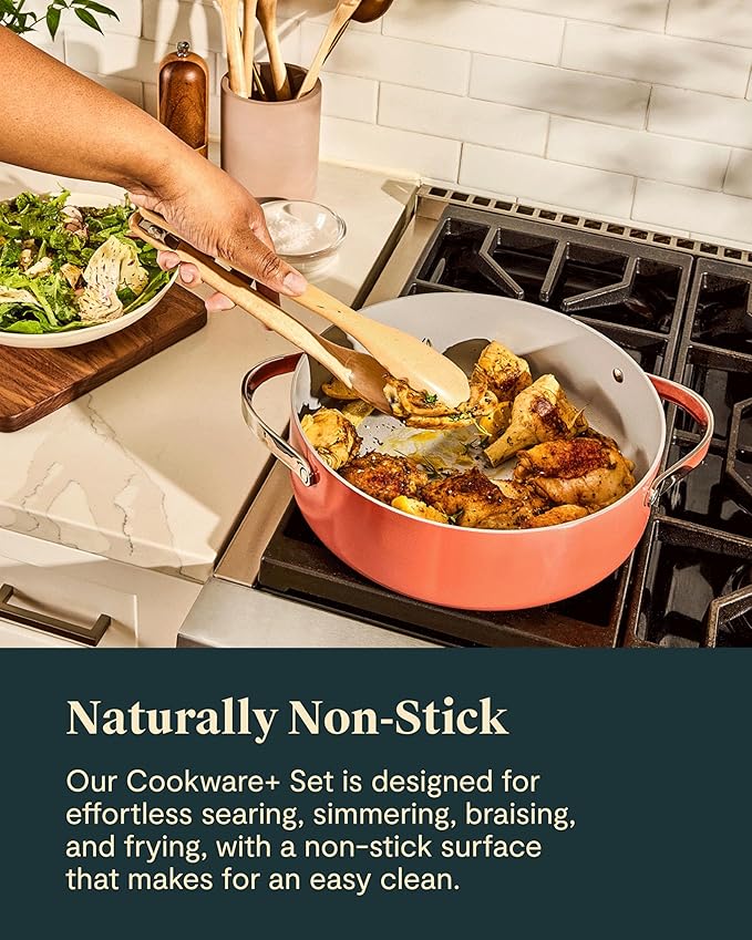 Caraway Cookware+ Collection - Specialty Cookware Set - Petite Cooker, Stir Fry Pan, Rondeau, & Stock Pot - 3 Lids & Storage Organizer Included - Navy