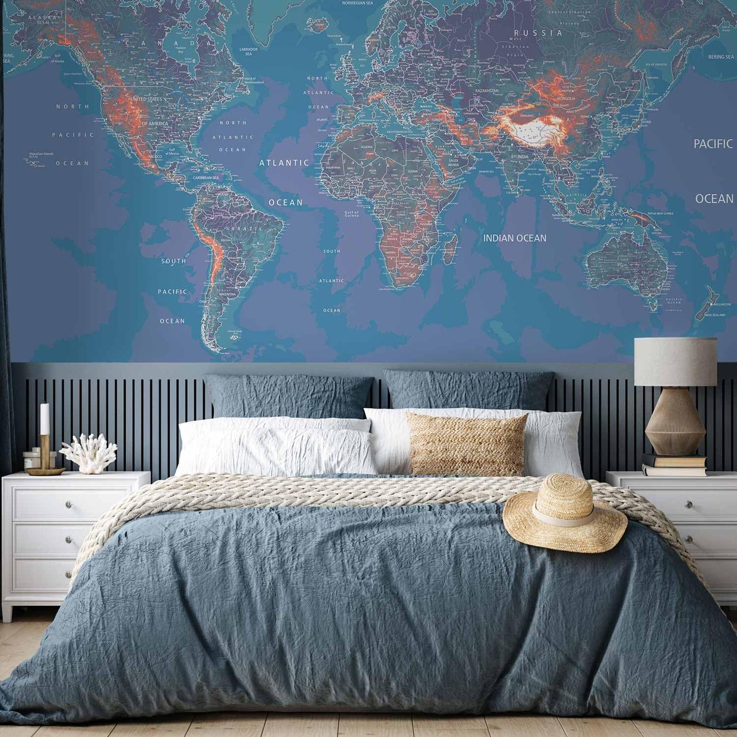 artgeist Premium Wall Mural World Map 79x55 in - XXL Non-Woven Wallpaper Fleece Wall Decor Photo Print Picture Image Design Home Map of The World k-A-0061-a-d