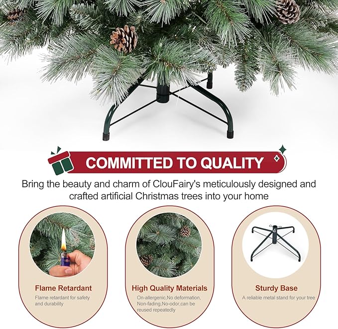Christmas Tree 7ft, PLuxury Pine Needle -Premium Christmas Trees Flocked Trees - Artificial Xmas Tree
