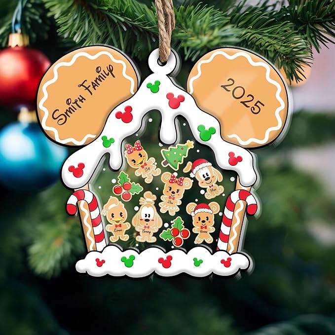 Personalized Family Christmas Ornament 2025 - Gingerbread House Keepsake Ornament - Family Custom Shaker Ornaments - Xmas Tree Decoration - Gifts for Christmas