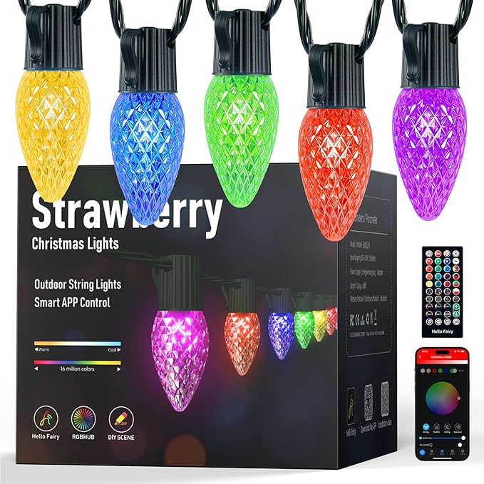 Minetom Smart C9 Christmas Lights Outdoor, 150 LED 164FT Christmas Color Changing Fairy Lights App Control, Music Sync, 105 Preset Modes, Connectable RGB C9 String Lights for House Indoor Xmas Decor