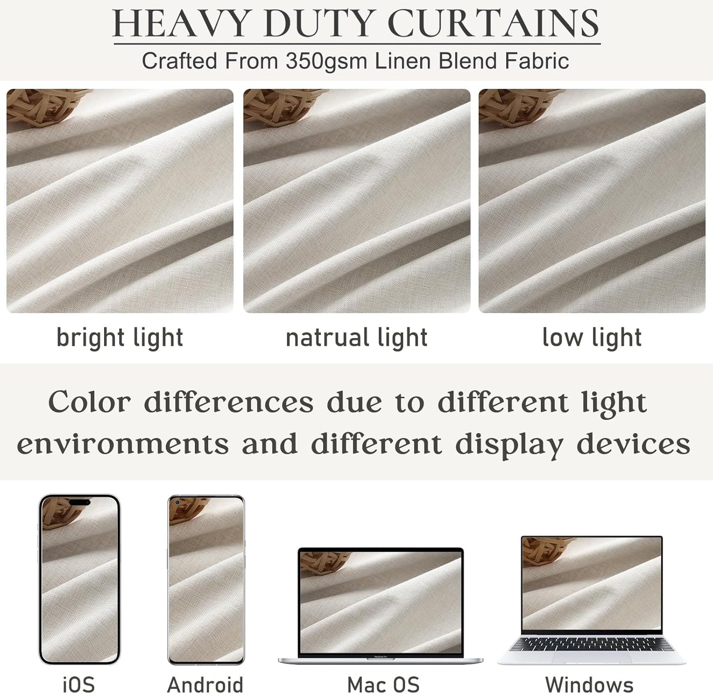 Birch Drapes 84 Inch Length 2 Panels Set, Linen Pinch Pleated Curtains for Bedroom Windows Energy Efficient Thermal Lined Rustic Country Blackout Curtains for Living Room with Rings/Pencil Pleat 7ft