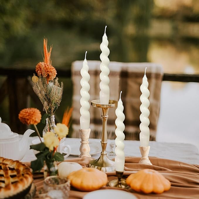 Smokeless Short Candles Elegant Ivory Twisted Spiral Candles 7.5 Inch Unscented Candlesticks Handmade Taper Candles 4 Pcs for Holiday Gifts Romantic Dinner Decoration