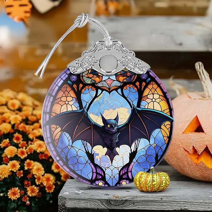 2025 Ornaments for Christmas Tree, Zmoicky Stained Glass Hanging Ornament, Christmas Ornaments Clearance, Gift Exchange Ornament, Bauble Present - Evil Bat