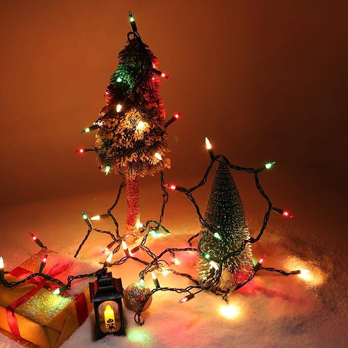 Christmas String Lights - 24ft 100 Incandescent Multi Color Mini Bulbs Lights,Green&White&Red Lighting Decor for Outdoor&Indoor Use, Fairy Garden, Yard, Home, Party, Holiday, Halloween Decoration
