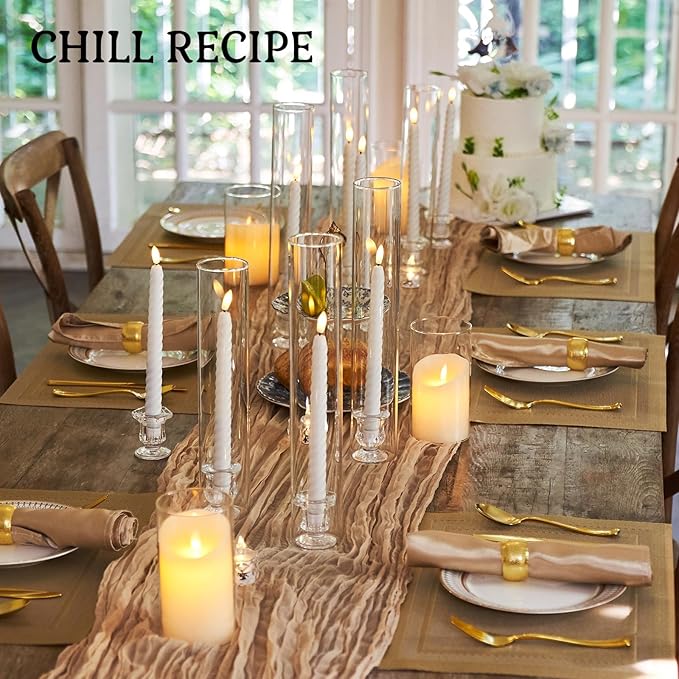 CHILL RECIPE Glass Hurricane Candlestick Holders Clear 14" Tall Cylinder Candle Holder Chimney Tube, Taper Crystal Candle Stick Holder for Birthday Wedding Christmas Home Decor(6Pcs Diamond)