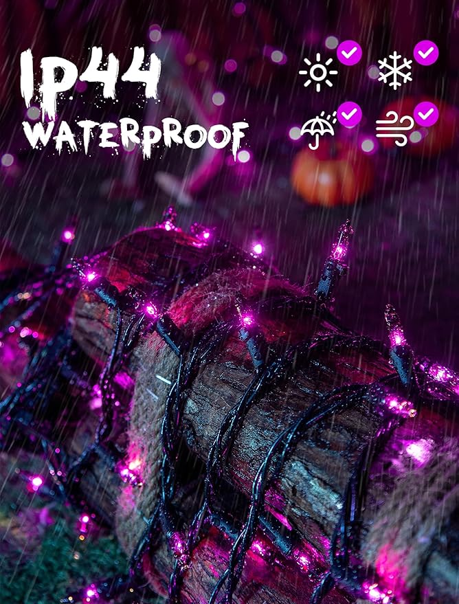 Hopolon Purple Halloween Lights,2PACK 13ft 50Count Halloween Decorations Mini Purple String Lights with Black Wire Waterproof Certified for Indoor Outdoor Christmas Tree Home Party Garden Holiday