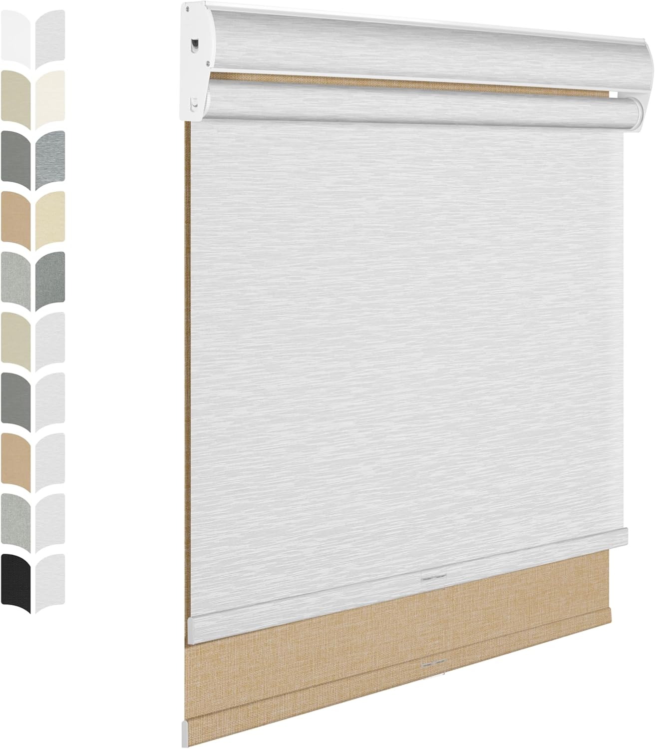 BERISSA Cordless Dual Roller Shades with Cassette Valance, Double Window Shade Blackout and Light Filtering, Day and Night for Home Office Door. Linen Beige and White. 43 W x 48" H