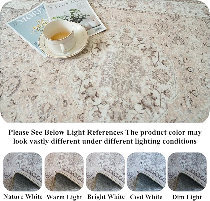 Washable 3x12 Hallway Runner Rug: Vintage Non Slip Soft Rug for Entryway Kitchen Living Room Low-Pile Water Resistant Carpet for Bathroom Nursery Thin Floor Mat for Bedroom Dining Room(Beige,3x12)