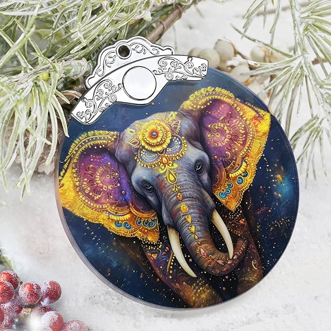 Christmas Decorations Ornaments, Stained Glass Ornament, Christmas Tree Ornaments, 2025 Gift Ornament, Xmas Gift for Friend Family Coworker - Elephant