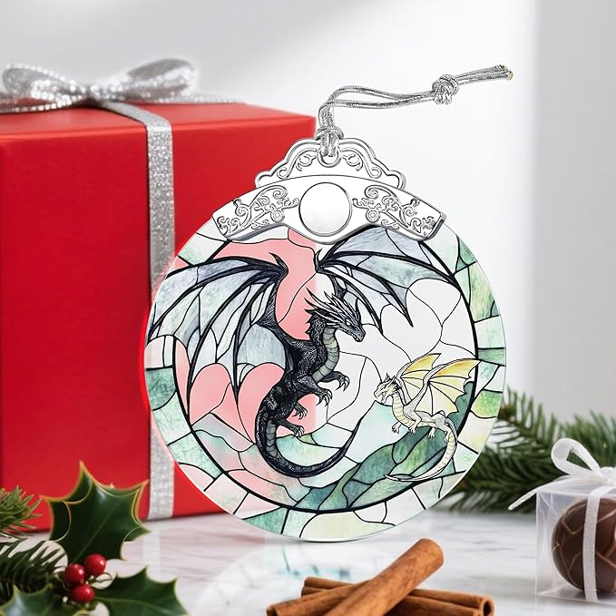 Christmas Ornament, Stained Glass Ornament, Christmas Ornaments for Tree, Hanging Ornaments for Home Decor & Xmas Decorations – Holiday Decor, Gift Ideas, Perfect Holiday & Xmas Gifts - Fantasy Dragon