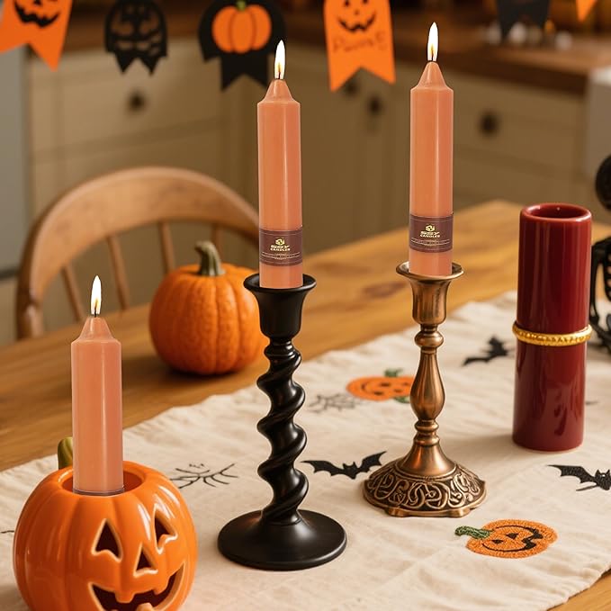 7 Inch Taper Candles Candle Sticks Handmade Unscented Set of 4 Smokeless Long Burning Dripless Tapered Candle for Thanksgiving Day Home Decoration(Orange Brown)