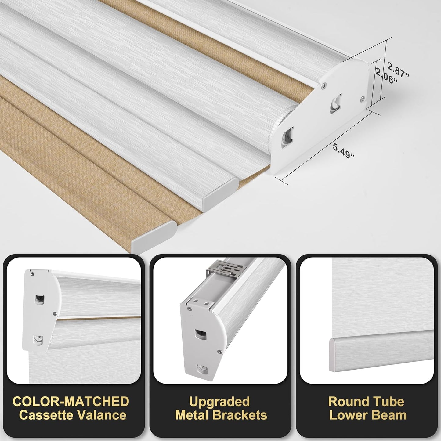 BERISSA Cordless Dual Roller Shades With Cassette Valance, Blackout and Light Filtering, Day and Night for Home Office Door - Linen Beige and White, 72 W x 48" H