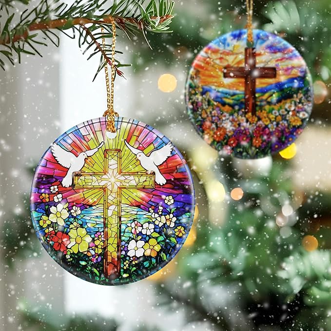 Cross Ornament: Christmas Ornaments, Religious Christmas Decorations for Tree, Catholic Ornament & Christian Holiday Decor | Religious Cross Gifts, Christian Gifts - Design B
