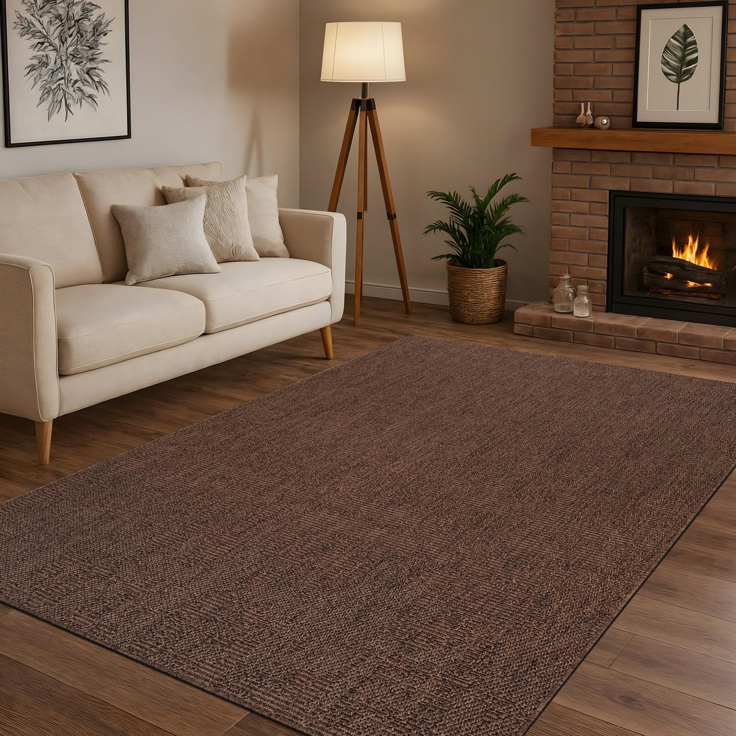 CAMILSON Easy Jute Rug 6x9, Indoor Outdoor Brown Color Fiber Area Rugs for Living Room Patio and Kitchen Rug, Solid Boho Woven Design, Easy-Cleaning, Washable Outside Carpet Alfombras (6 x 9)