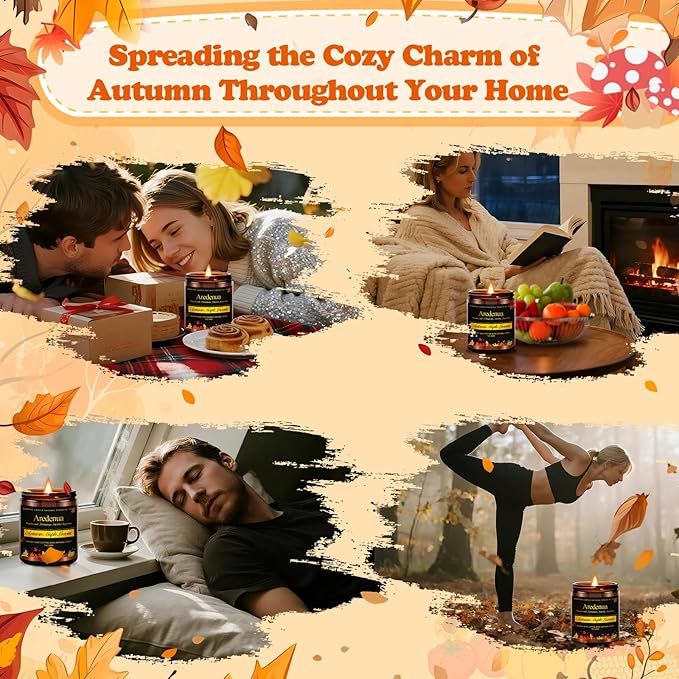 Holiday Candle Set – 4 Pack Winter Cozy Christmas Seasonal Candle Gift - Scent of Cinnamon Roll, Amber Pumpkin, Autumn Leaves & Apple Pie, Hand-Poured Soy Candles for Christmas Cozy Winter Gifting