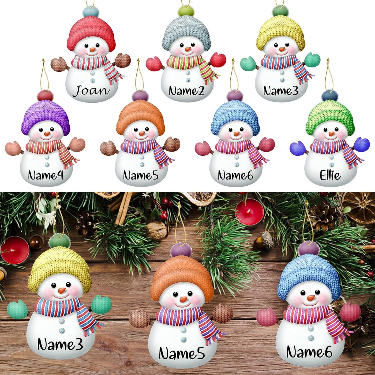 Personalized Christmas Ornaments with Names Snowman Custom Family Ornament Customized Xmas Tree Hanging Wood Decoration Gift 3.15"（8cm） Green