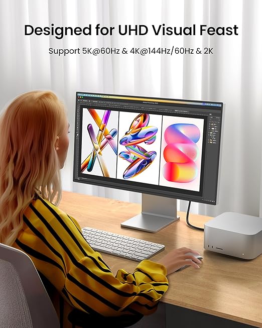 Silkland USB C Monitor Cable Right Angle 4FT, 8K@30Hz 5K/4K@60Hz Display, 20Gbps Data Transfer, 90 Degree USB C 3.2 Gen 2x2 Video Cable, 240W Charging for iPhone 17, MacBook, Portable Monitor, Carplay
