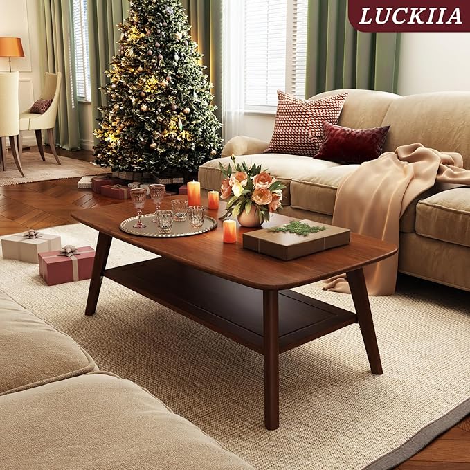 Coffee Table Small Solid Wood Center Table Mid Century Vintage Living Room Coffee Table, Walnut 39.37 Inch