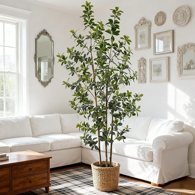 Premium 3 Main Trunks 6 ft Faux Black Olive Tree, Realistic Olive Trees Artificial Indoor, Low-Maintenance Fake Tree, Ideal Artificial Tree for Home Office Décor