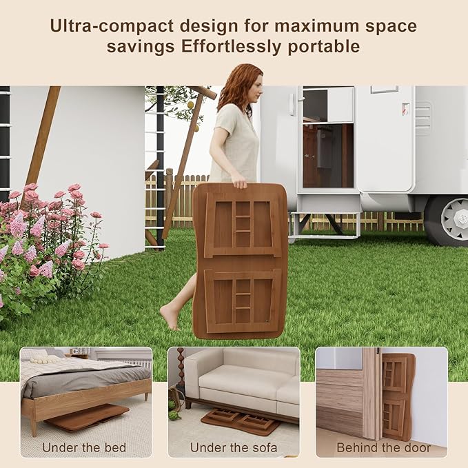 Folding Coffee Table for Living Room, 31.5 in Foldable Floor Table, Bamboo Low Coffee Tables for Small Spaces, No Assembly, Lightweight Simple Storage for Apartment, Sunroom (Brown)