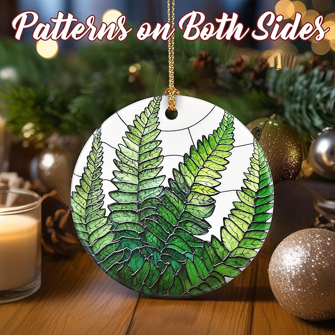 Christmas Ornaments, Dodosky 2.8in Ceramic Fern Plant Ornament, Xmas Decor, Christmas Tree Ornaments, Xmas Decorations for Tree, Holiday Ornament, Gifts for Plant Lovers, Gifts for Women, Men