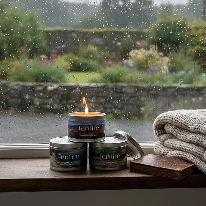 Irish Candles Gift Set of 3 – HandPoured Soy Wax Scented Candles - Irish Turf, Coastal Mist & Rain – 120H Burning, Soy Candle for Home Scented, Best Gift for Relaxation & Home Décor