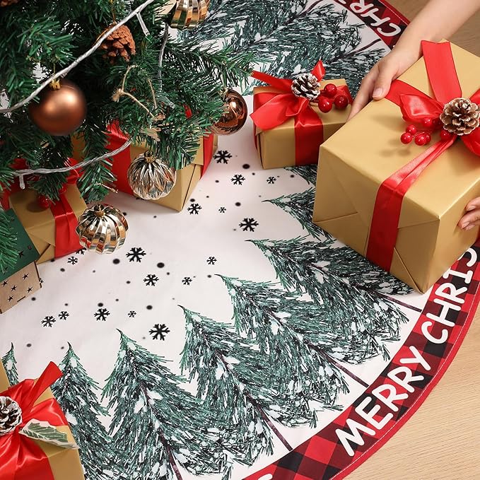 Christmas Tree Skirt 48 Inch, Merry Christmas Snowflake Design, Thick Flannel Fabric, Winter Holiday Tree Mat Decoration