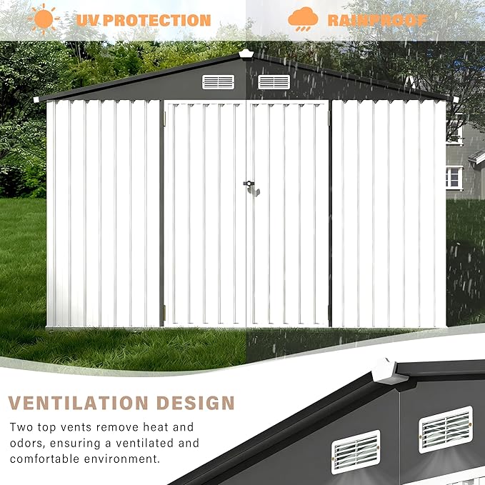 6X8 FT Metal Storage Sheds Outdoor, Metal Yard Sheds Garden Shed Kit, Tool Shed with Lockable Door, Utility Sheds Buildings with Air Vent for Backyard Garden Patio Lawn