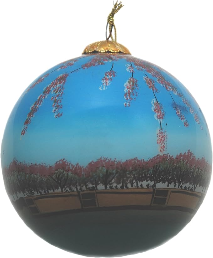 Blown Glass Christmas Ornament | Washington Monument Cherry Blossoms | Hand Painted Inside | Original Art | Includes Gift Box