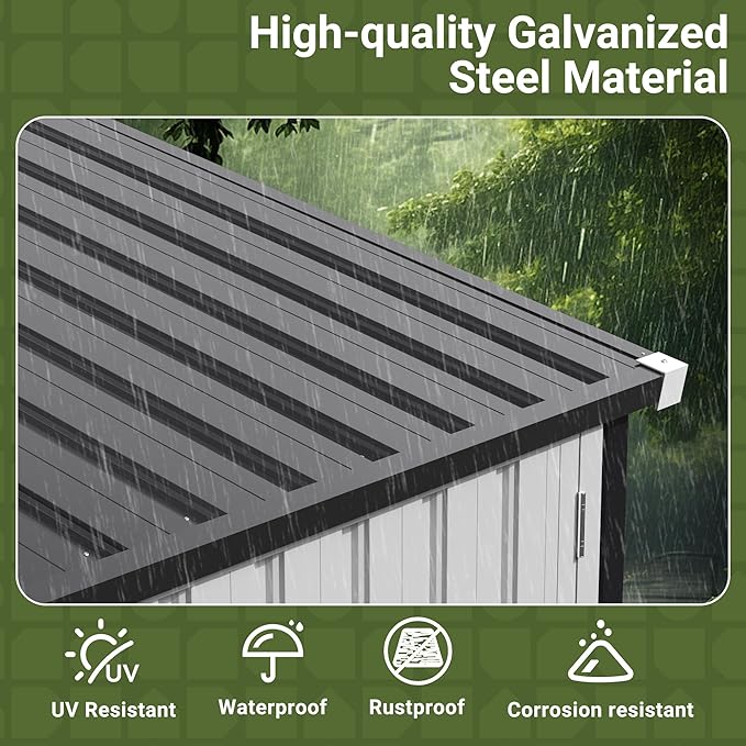 Polar Aurora 12X14 FT Outdoor Storage Shed with Windows, Metal Garden Shed with Updated Lockable Doors and Frame Structure, Large Tool Sheds for Backyard Garden Patio Lawn,Black
