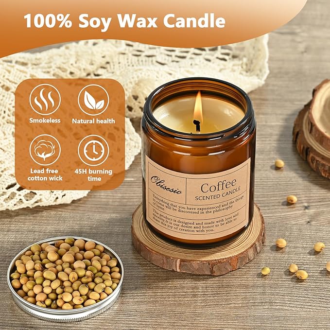 Scented Coffee Candle, Candles for Home Scented, Candles Clearance for Women, Aromatherapy Jar Candles Gift for Home(Amber Jar, Coffee)