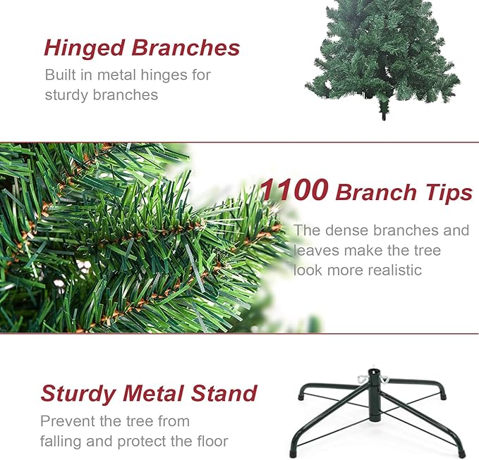 BESTHLS 7FT Christmas Tree Premium Artificial Pine Tree with Solid Metal Stand and 1100 Branch Tips for Holiday Indoor Decoration