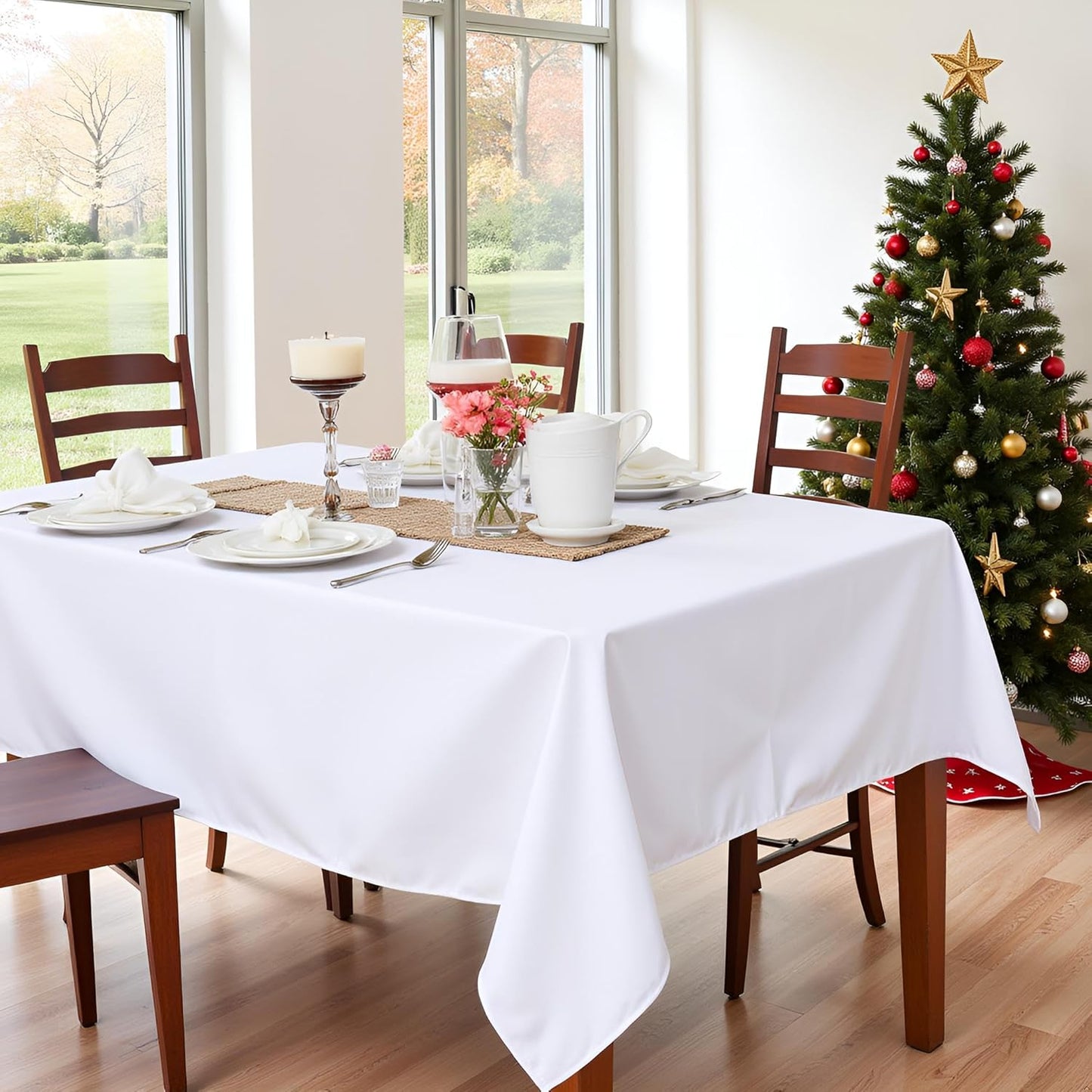 sancua Square Tablecloth - 60 x 60 Inch - Water Resistant Spill Proof Washable Polyester Table Cloth, Decorative Fabric Table Cover for Dining Tables, Buffet Parties and Camping, White