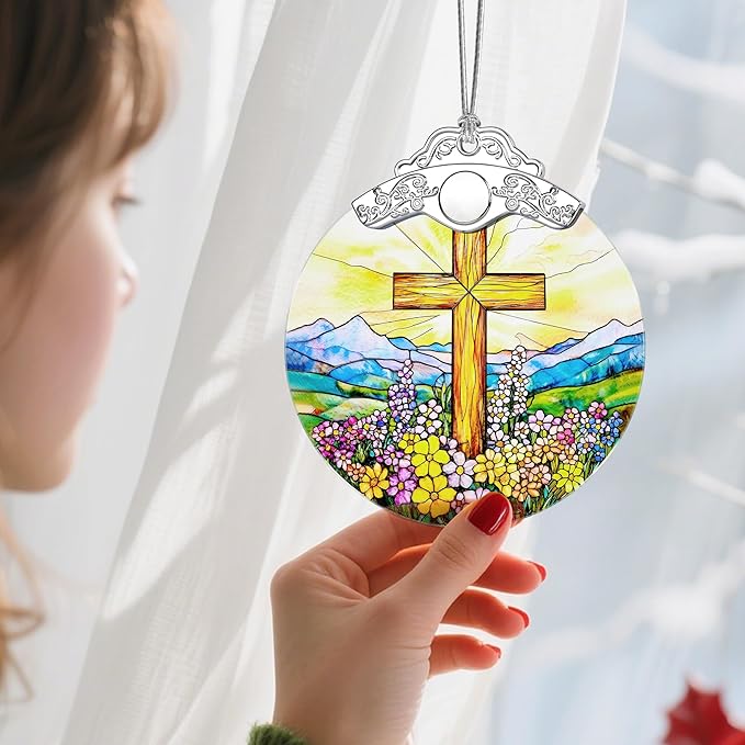 Christmas Ornaments: Stained Glass Ornament, Christmas Tree Ornament, Hanging Ornaments for Home Decor & Xmas Tree Decorations – Exquisite Holiday Decor, Gifts & Holiday Present - Cross
