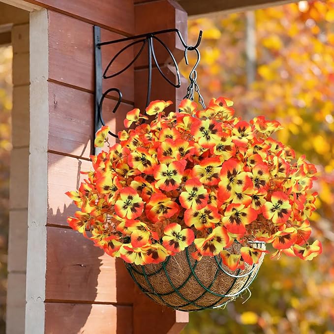 Geegoods Artificial Pansy Flowers Outdoor for Front Door Garden Porch Window Box Patio Home Decor (Orange, 20PCS)