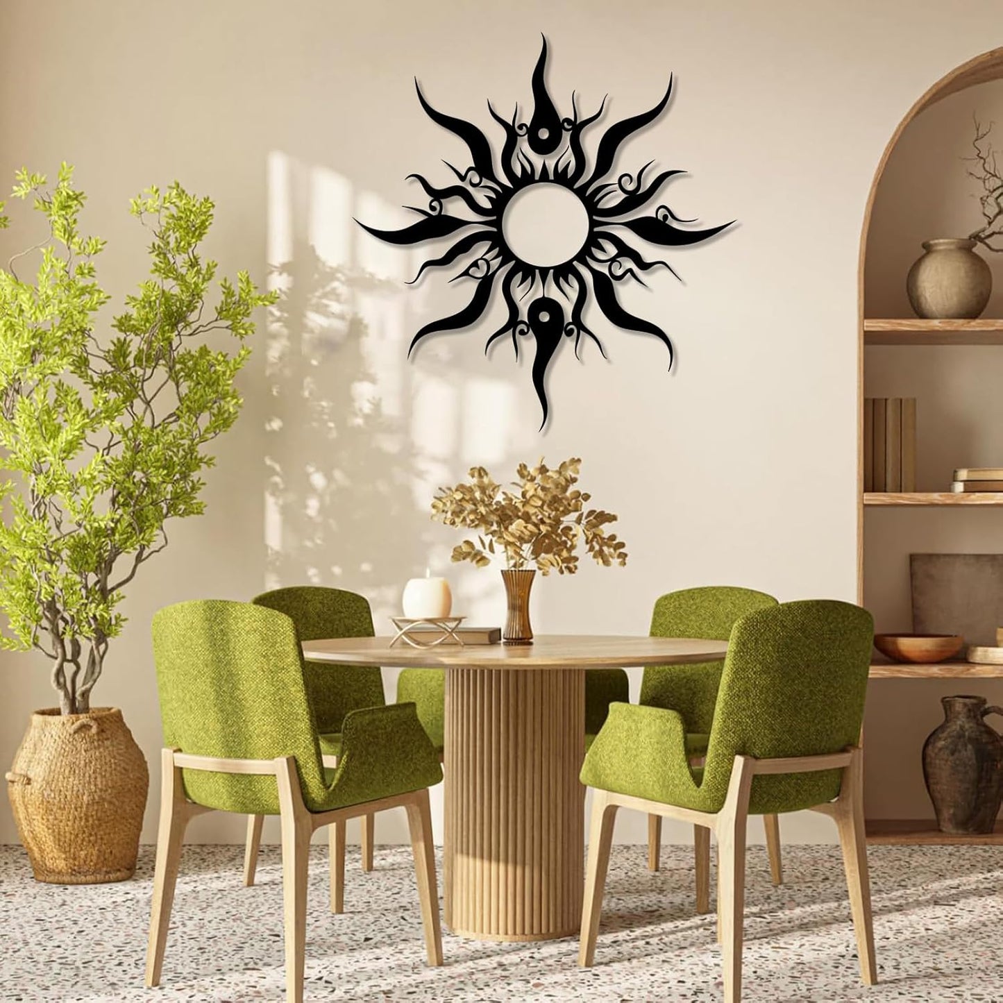 Hotuijxca Metal Wacky Sun Wall Art, Wacky Sun Metal Decor for Livingroom, Bedroom (Gold, 35"x34"/90x87cm, metal wall art)