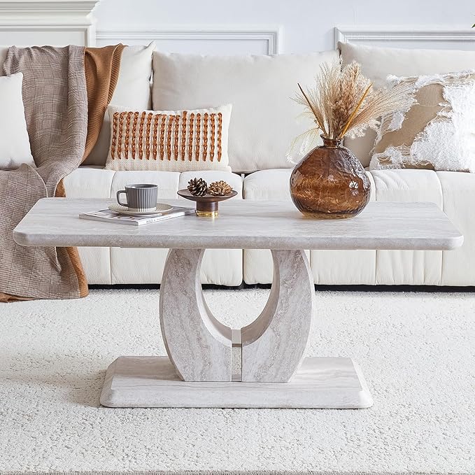 LKTART Coffee Table for Living Room, Modern Coffee Table with Storage, Rectangle Tabletop Stable Base for Dining Room Apartment Small Space (43.3''L×22.4''W-Mars Light)