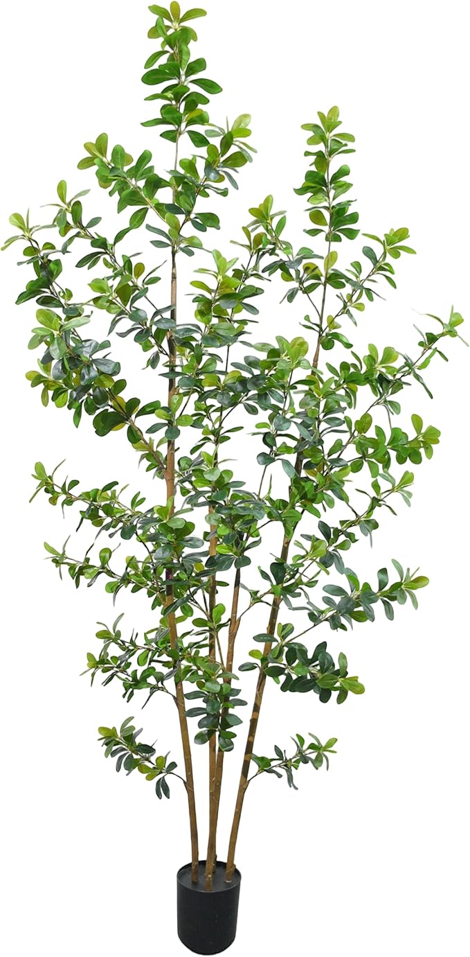 Premium 4 Main Trunks 7 ft Faux Black Olive Tree, Realistic Olive Trees Artificial Indoor, Low-Maintenance Fake Tree, Ideal Artificial Tree for Home Office Décor (Greens, 7 ft)